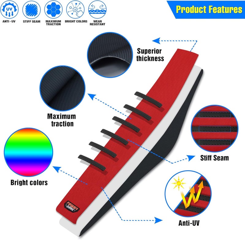 MCHMFG Universal Ribbed Dirt Bike Seat Cover - Gripper Soft Seat Cover for Most Dirt Pit Bike Motorcycle Black-Red - Image 2